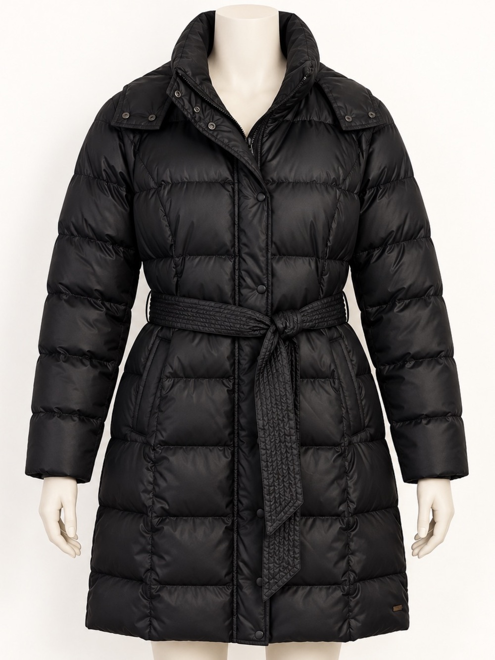Levi’s Black Belted Puffer Coat Large Removable Hood EUC